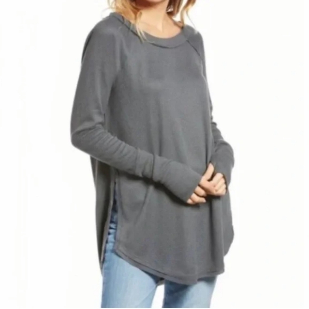 Free People Blue Oversized Boho Thermal Top